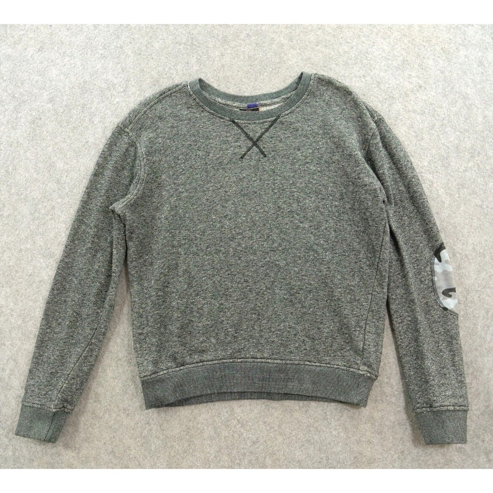 Jared Lang Sweater Mens Large Gray Pullover Knit Crew Neck Elbow Patches